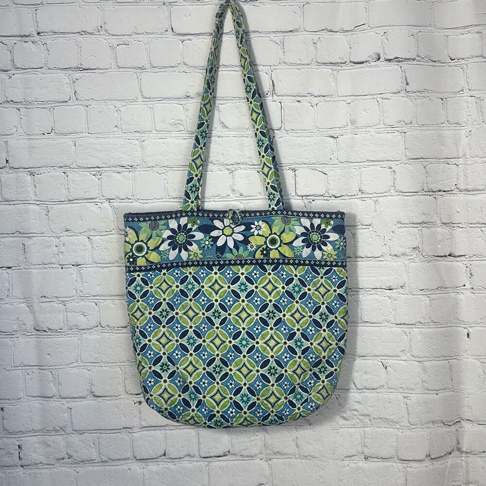 Vera Bradley Daisy Daisy Green Blue Large‎ Tote Shoulder Bag Toggle Purse Travel